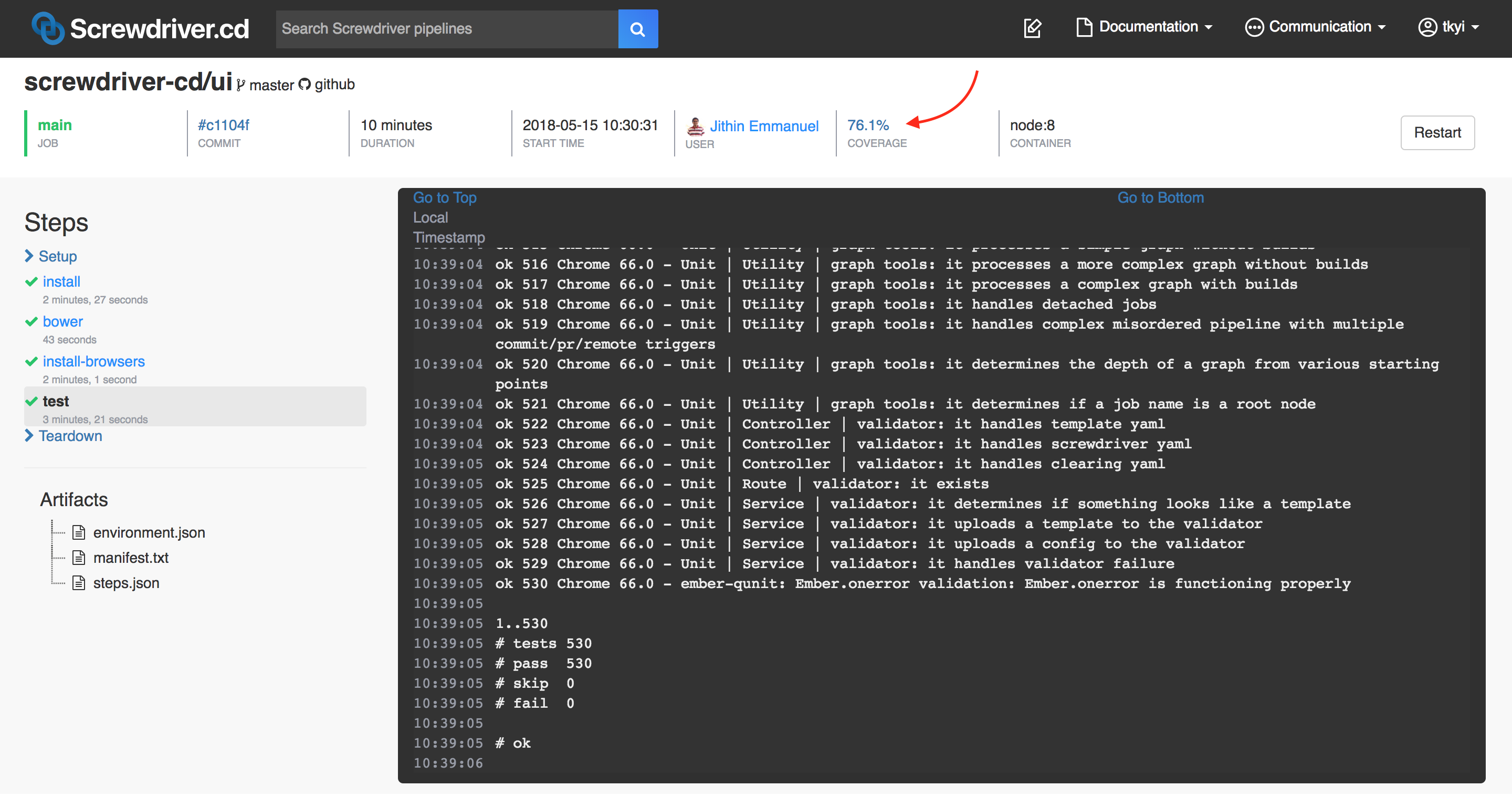 Coverage in build detail page