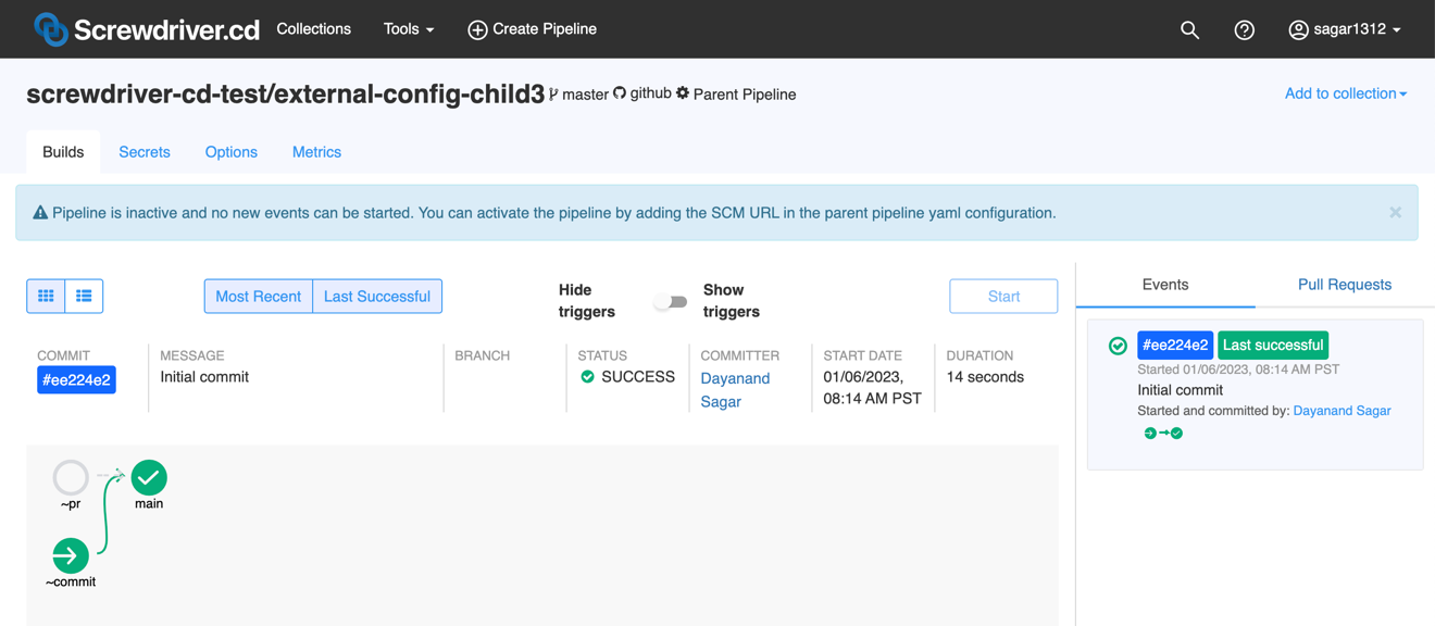 External config inactive child pipeline